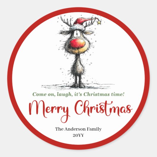 Goofy whimsical reindeer sticker red green charm (Vorderseite)