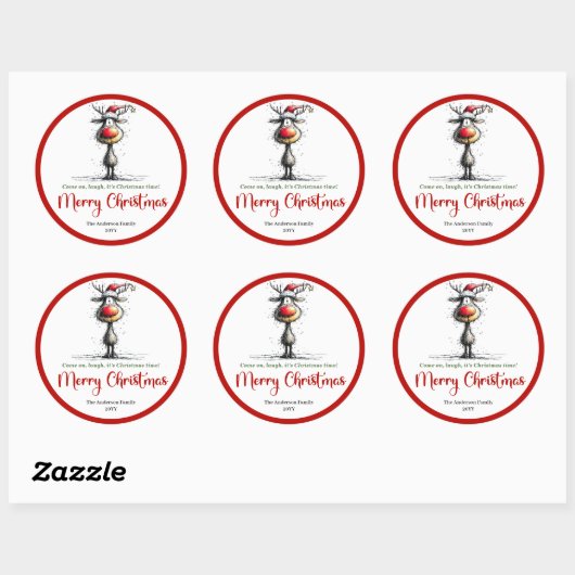 Goofy whimsical reindeer sticker red green charm (Blatt)