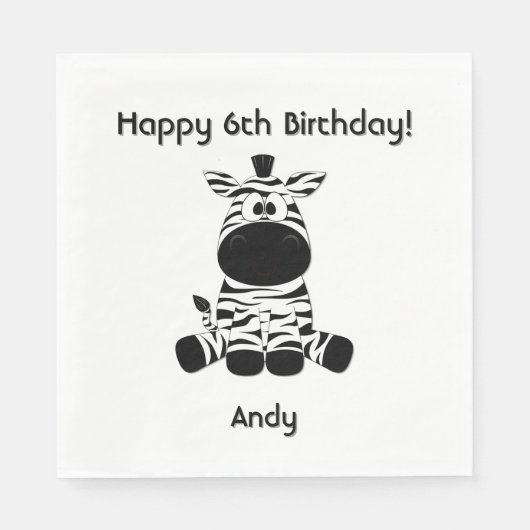 Goofy Zebra Birthday Personal Name Age Serviette (Vorderseite)