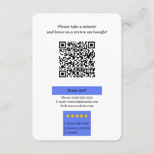 Google-Bewertung mit QR-Code-Link-Geschäftskarte Begleitkarte (Rückseite)