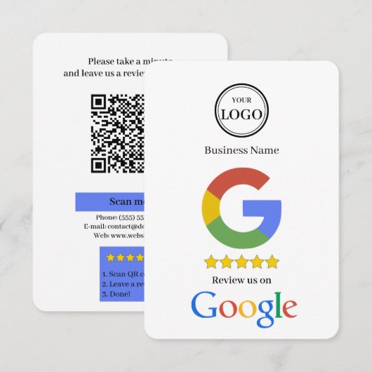 Google-Bewertung mit QR-Code-Link-Geschäftskarte Begleitkarte (Vorne/Hinten)
