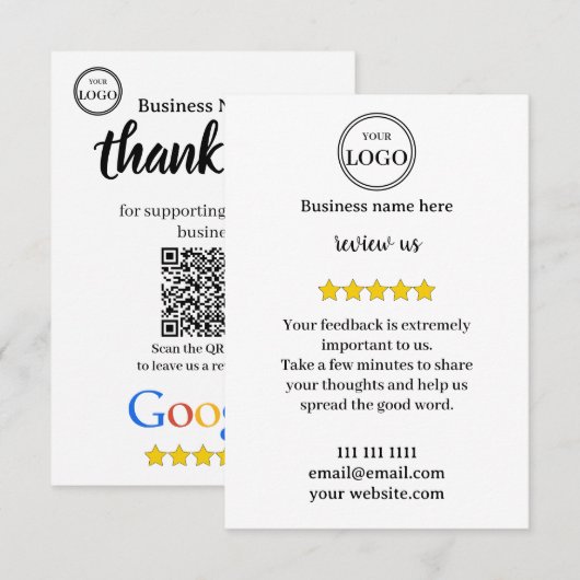 Google-Bewertung mit QR-Code-Link-Geschäftskarte Begleitkarte (Vorne/Hinten)