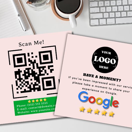 Google-Bewertung | QR-Code | Blütenrosa modern Quadratische Visitenkarte