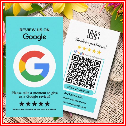 Google-Bewertungen | Business Review Türkis QR Cod Visitenkarte