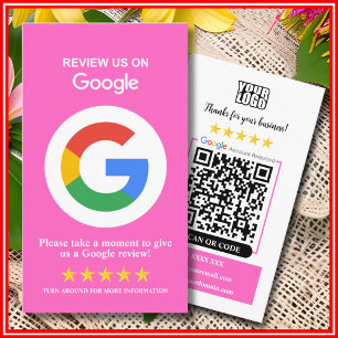 Google-Bewertungen Business Review Us Pink QR Co Visitenkarte