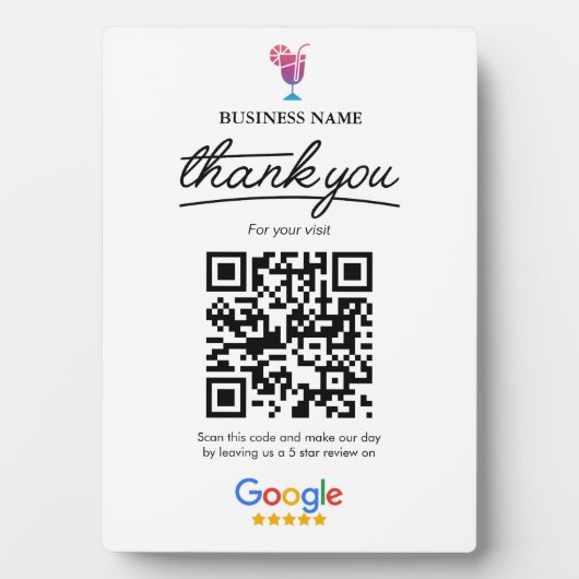 Google-Bewertungen | Cocktail Business QR Code Fotoplatte (Vorderseite)