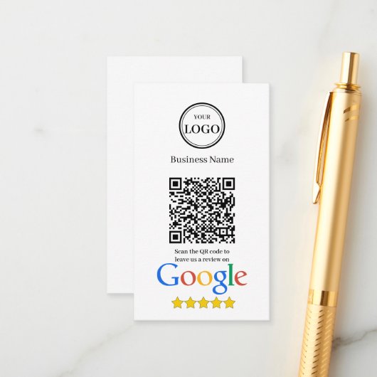 Google Bewertungen mit QR-Code und Firmenlogo Begleitkarte (Vorderseite/Rückseite Beispiel)