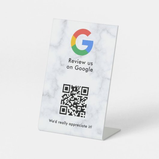 Google Bewertungen QR-Code-Tischschild Sockelschild (Vorderseite)
