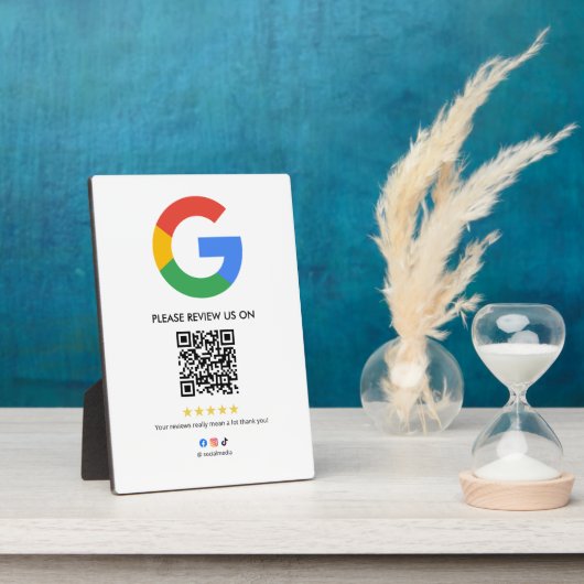 Google Bewertungen Staffelei Schild | QR-Code Anze Fotoplatte (Seite)