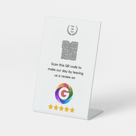 Google Bewertungen Tischschild | QR-Code Sockel Sockelschild (Vorderseite)