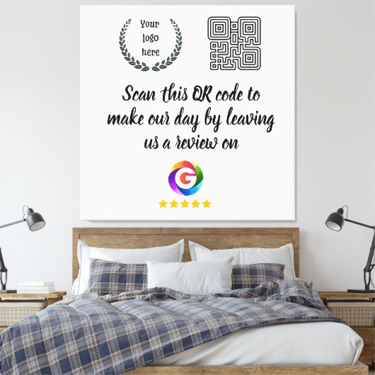 Google Bewertungen Tischschild | QR-Code Türschild Leinwanddruck (Insitu (Schlafzimmer))