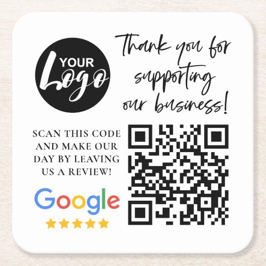Google-Bewertungen Vielen Dank Logos QR-Code Rechteckiger Pappuntersetzer (Vorderseite)