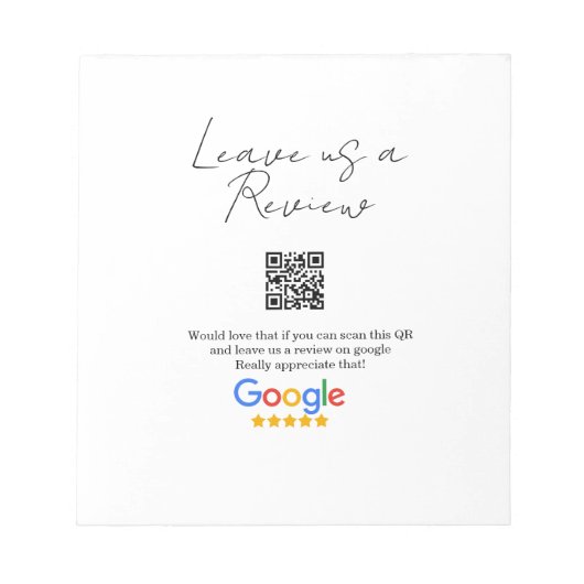 Google Bewertungs-Logo Geschäft Scan QR Bewertung Notizblock (Vorderseite)