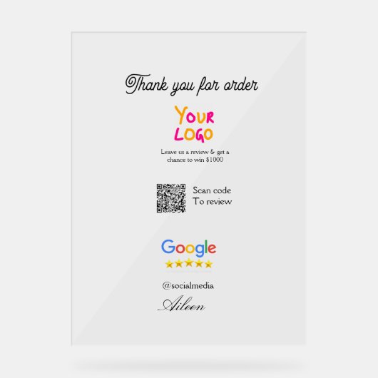 Google Bewertungs-Logo Website QR-Code scannen Acrylschild (Vorderseite)