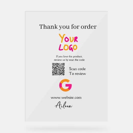 Google Bewertungs-Logo Website QR-Code scannen Acrylschild (Vorderseite)