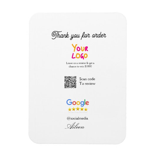 Google Bewertungs-Logo Website QR-Code scannen Magnet (Vertikal)