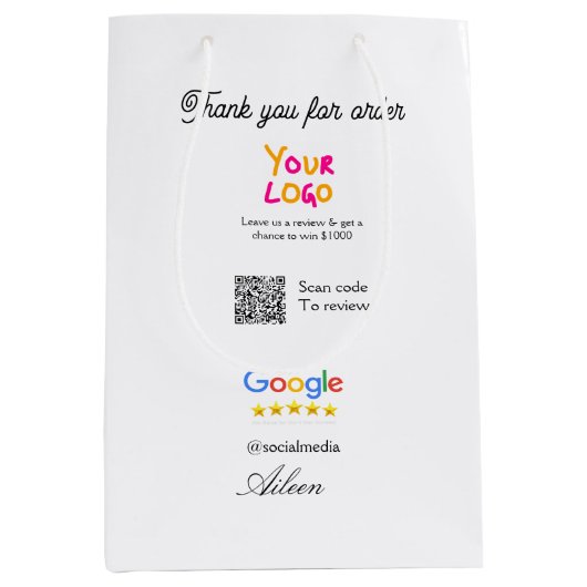 Google Bewertungs-Logo Website QR-Code scannen Mittlere Geschenktüte (Vorderseite)