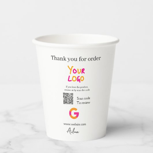 Google Bewertungs-Logo Website QR-Code scannen Pappbecher (Vorderseite)