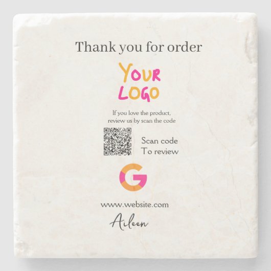 Google Bewertungs-Logo Website QR-Code scannen Steinuntersetzer (Vorderseite)
