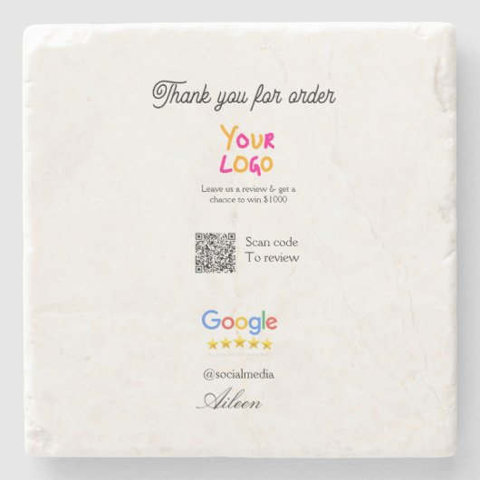 Google Bewertungs-Logo Website QR-Code scannen Steinuntersetzer (Vorderseite)