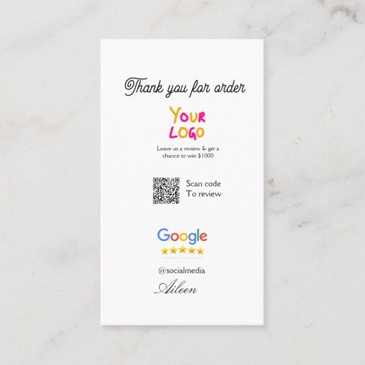 Google Bewertungs-Logo Website QR-Code scannen Visitenkarte (Vorderseite)