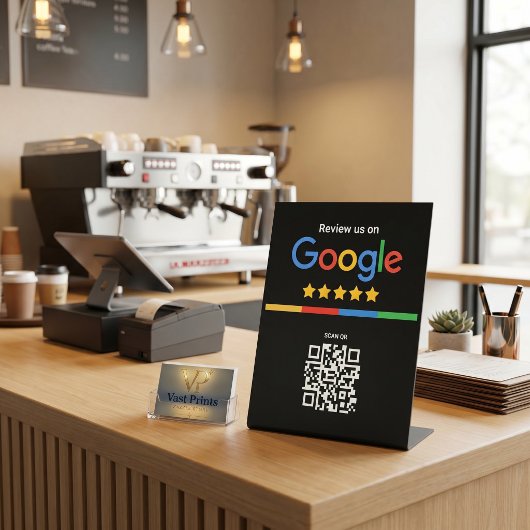 Google Bewertungs-QR-Code Schwarz Sockelschild