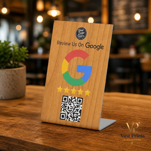 Google Bewertungs-Tisch-Schild Holz QR-Code Geschä Sockelschild