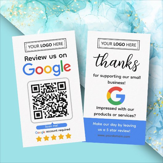 Google-Bewertungsanfragekarte mit Logo und QR-Code Visitenkarte