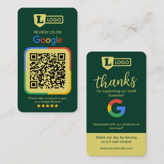 Google-Bewertungsanfragekarte mit QR-Code Smaragd Visitenkarte (Vorne/Hinten)