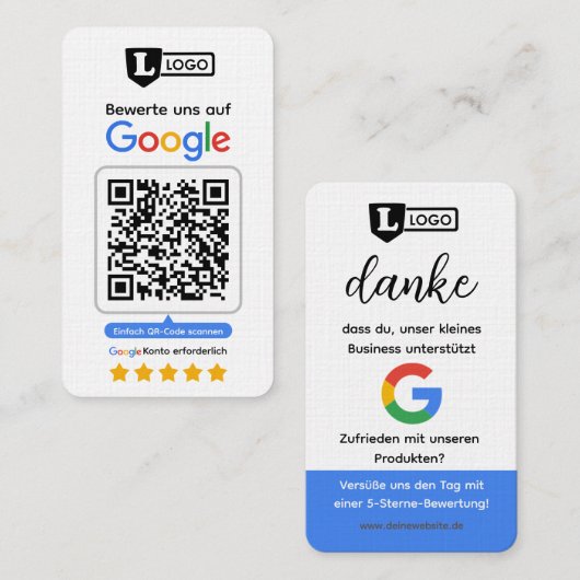 Google Bewertungskarte mit QR code Business Card  Visitenkarte (Vorne/Hinten)