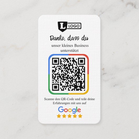 Google Bewertungskarte mit QR code Visitenkarte (Vorderseite)