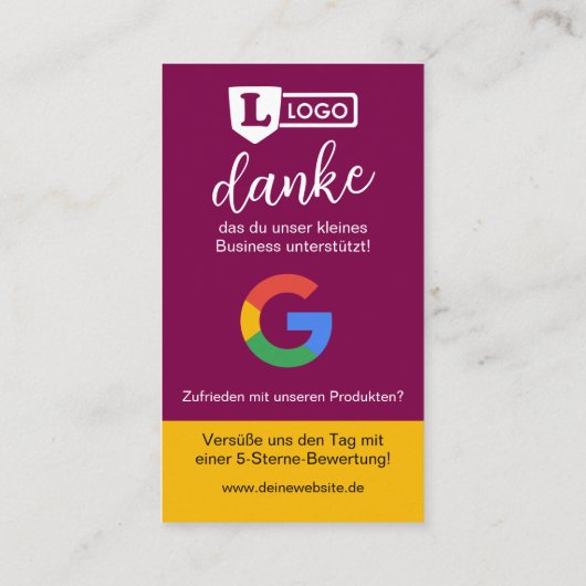Google Bewertungskarte mit QR code  Visitenkarte (Rückseite)