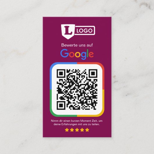 Google Bewertungskarte mit QR code  Visitenkarte (Vorderseite)