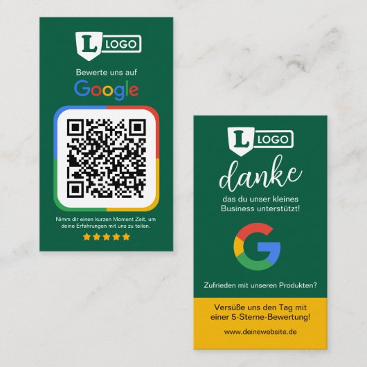 Google Bewertungskarte mit QR code Visitenkarte (Vorne/Hinten)