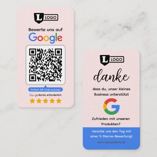 Google Bewertungskarte mit QR-Code Visitenkarte (Vorne/Hinten)
