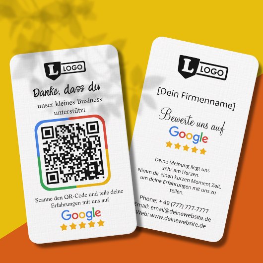 Google Bewertungskarte mit QR code Visitenkarte