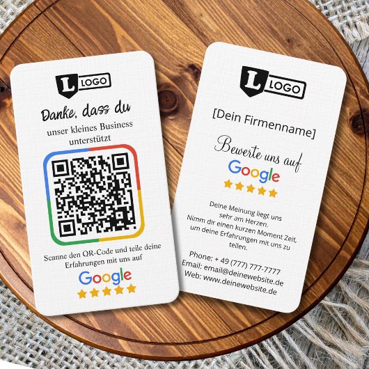 Google Bewertungskarte mit QR code Visitenkarte