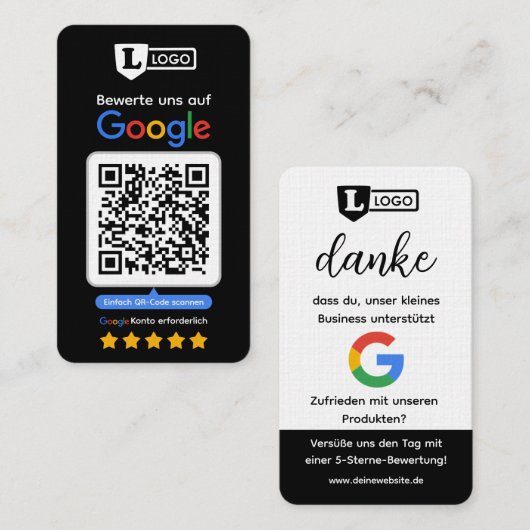 Google Bewertungskarte mit QR-Code Visitenkarte  (Vorne/Hinten)