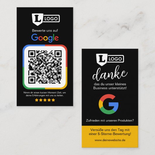 Google Bewertungskarte mit QR code  Visitenkarte (Vorne/Hinten)