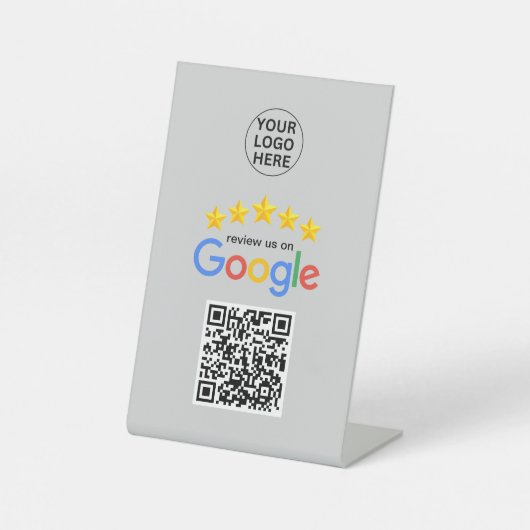 Google Business Reviews 5 Star Qr Code Grau Sockelschild (Vorderseite)