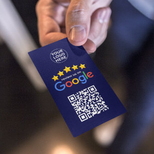 Google Business Reviews 5 Star Qr Code Navy Blue Visitenkarte