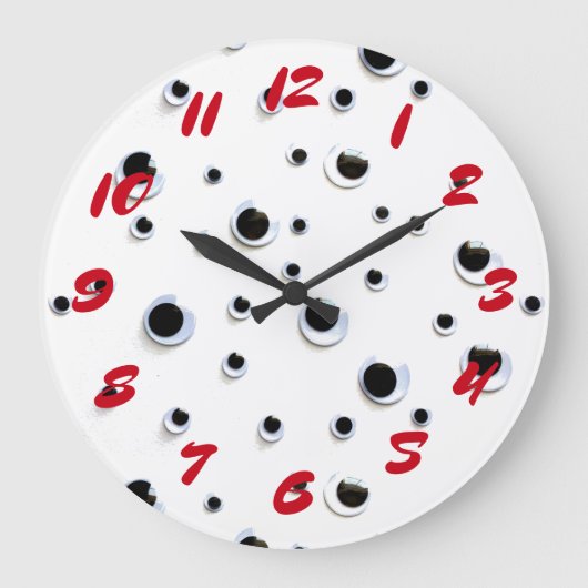 Google Eyes Black and White Red Trendy Fun Große Wanduhr (Vorderseite)