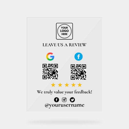 Google Facebook Bewertungs-QR-Acrylschild Acrylschild (Vorderseite)