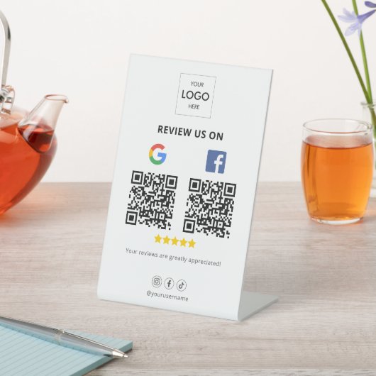 Google Facebook Review QR Code Pedestal Sign Sockelschild (In SItu)