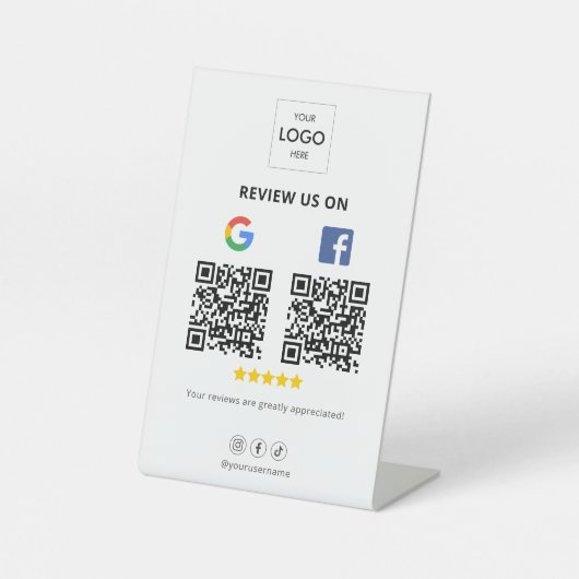 Google Facebook Review QR Code Pedestal Sign Sockelschild (Vorderseite)