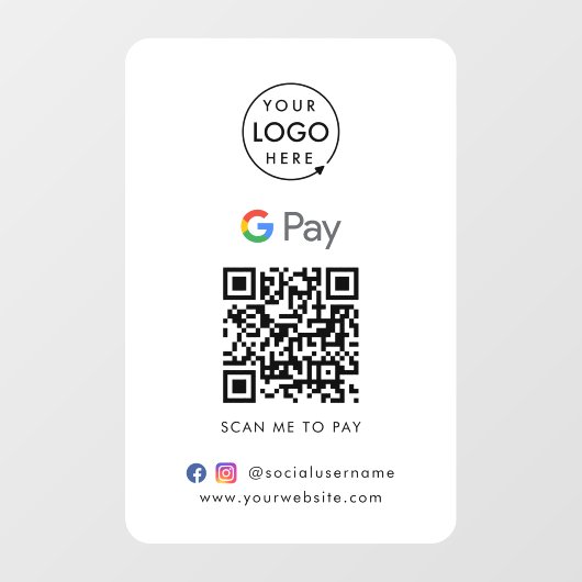 Google Pay QR Code | Konkrete Zahlungsgeschäfte Fensteraufkleber (Blatt)
