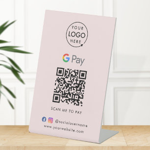 Google Pay QR Code   Kontaktlose Zahlung Rosa Sockelschild
