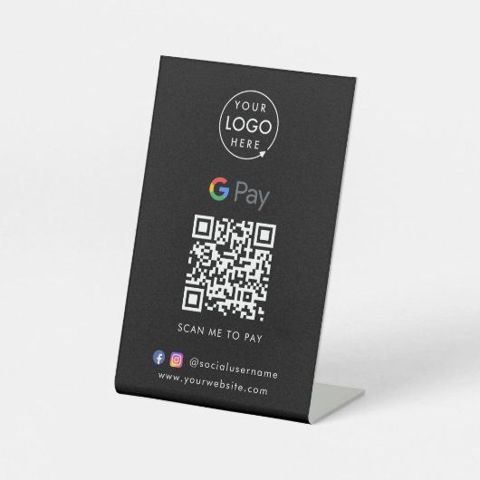 Google Pay QR Code | Schwarze berührungslose Zahlu Sockelschild (Vorderseite)