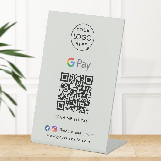 Google Pay QR Code | Unberührbare Zahlung Grau Sockelschild