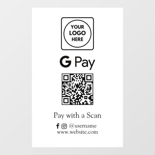 Google Pay QR | Kontaktlose Geschäftszahlung Fensteraufkleber (Blatt)